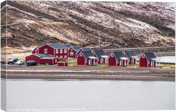 Eskifjorour, Iceland, most houses with red roofs mountains in the back ground,  Canvas Print by Holly Burgess