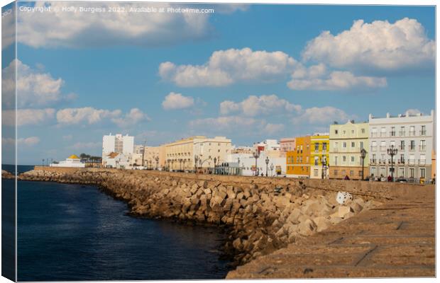 Cadiz's Coastal Charm: Architecture Meets Sea Canvas Print by Holly Burgess