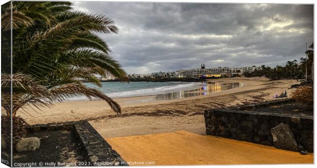 Costa Teguise Lanzarote the beach in the evening  Canvas Print by Holly Burgess