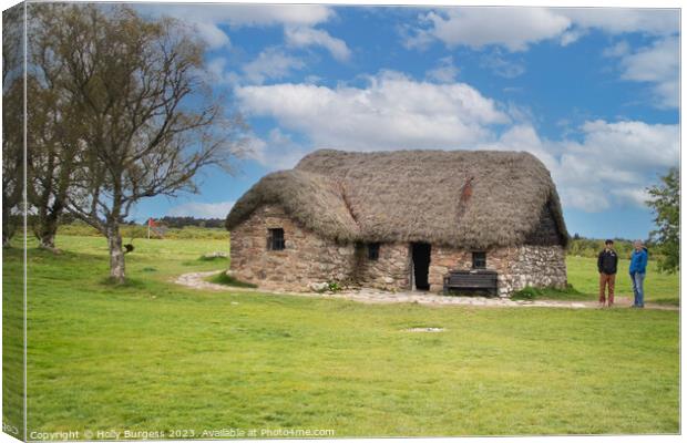 Echoes of Culloden: Leanach Cottage's Stirring Pas Canvas Print by Holly Burgess