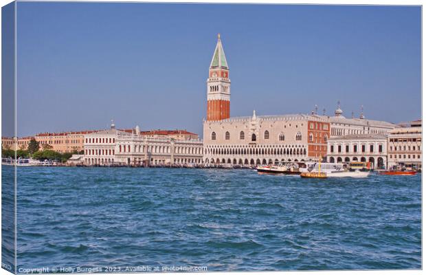 Looking towards St Marks Square from the sea in Venice  Canvas Print by Holly Burgess