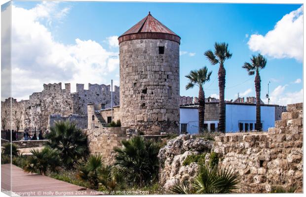 windmills in Rhodes on the sea front  Canvas Print by Holly Burgess