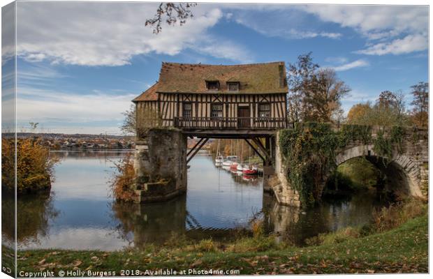 Antique Seine-Spanning Mill, Vernon, France Canvas Print by Holly Burgess