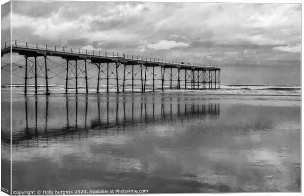 Saltburn by the Sea Black and White  Canvas Print by Holly Burgess