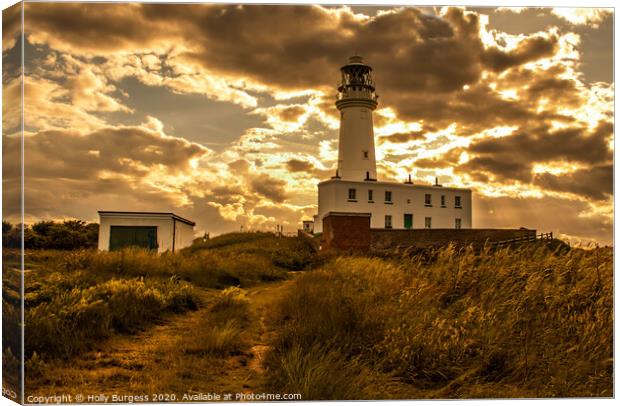 Flamborough light house at sunset  Canvas Print by Holly Burgess