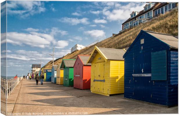 Mundesley Beach huts Norfolk  Canvas Print by Holly Burgess