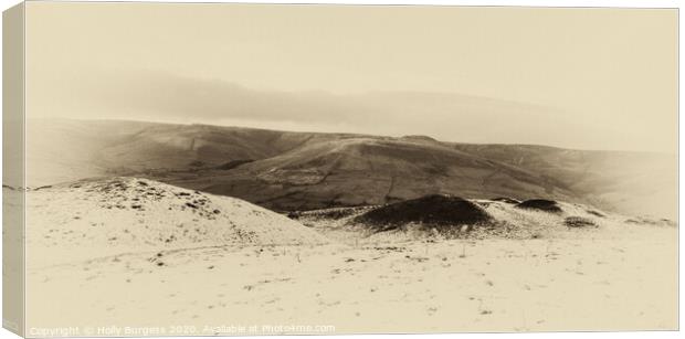 Mam Tor  in the snow Sepia  Canvas Print by Holly Burgess