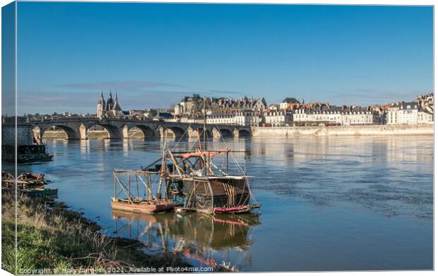 Blois France the Chat area of France, small boat on the river Loire Canvas Print by Holly Burgess