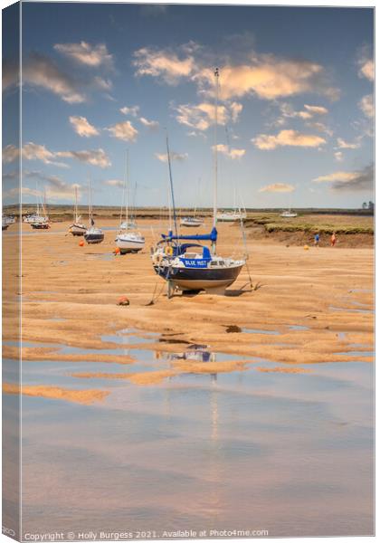 Hunstanton Beach: Reflections and Anchored Vessels Canvas Print by Holly Burgess