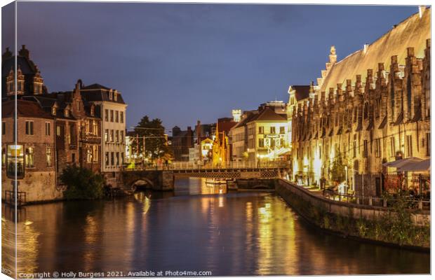 'Ghent's Twinkling Twilight: A River Journey' Canvas Print by Holly Burgess