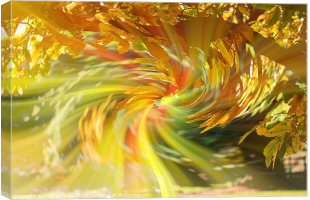 Abstract art a tree with aunt leaves with a twirl in the back ground  Canvas Print by Holly Burgess