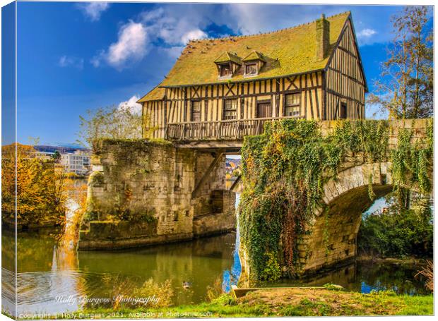 Time-Honoured Watermill in Vernon, Normandy Canvas Print by Holly Burgess