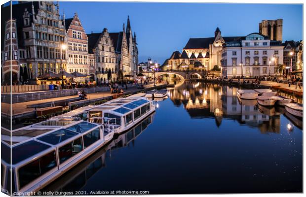 Ghent's Enchanting Night-time Panorama Canvas Print by Holly Burgess
