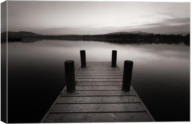 Wooden pier and lake Windermere Canvas Print by Jonathan Tallon