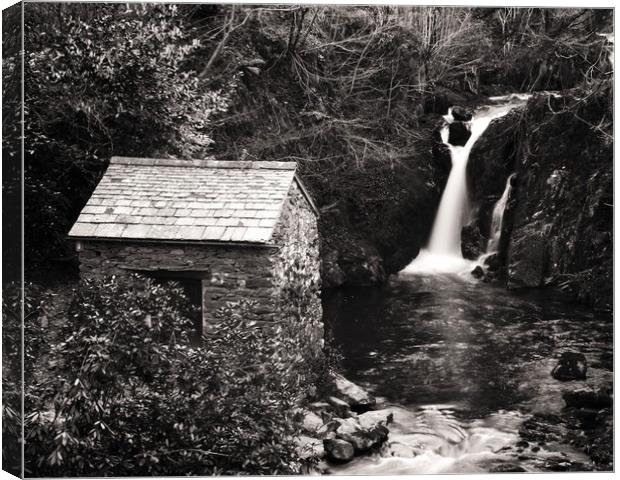 The Grot and Waterfall at Rydal Hall Canvas Print by Jonathan Tallon