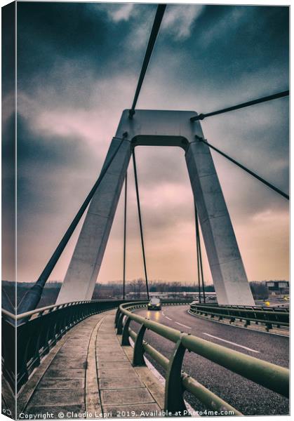 Cable-stayed bridge at Malpensa Airport, Italy Canvas Print by Claudio Lepri