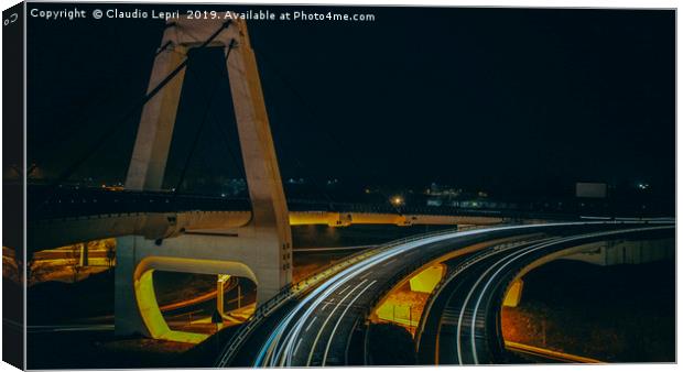 Cable-stayed bridge by night at Malpensa Airport Canvas Print by Claudio Lepri