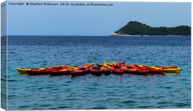 Red and yellow kayaks in Lopud Bay, Croatia Canvas Print by Stephen Robinson