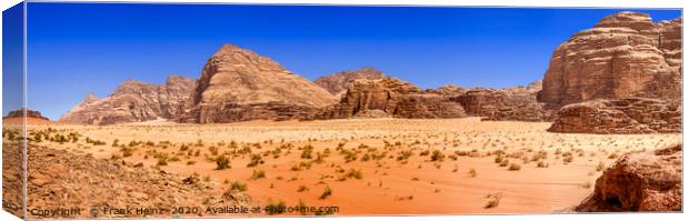 Rock desert panorama in Wadi Rum Canvas Print by Frank Heinz