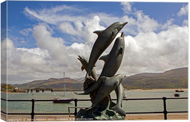 Dolphin sculpture Barmouth promenade Canvas Print by Jenny Hibbert