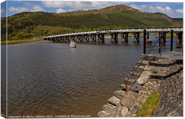 Penmaenpool wooden toll bridge at Mawddach Estuary Canvas Print by Jenny Hibbert