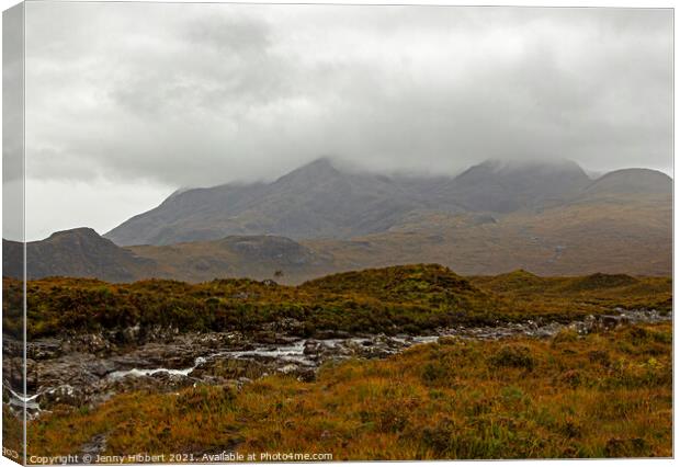 Cuillin Mountains with the river Sligachan running below Canvas Print by Jenny Hibbert