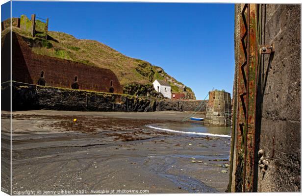 Porthgain harbour taken from beach Canvas Print by Jenny Hibbert