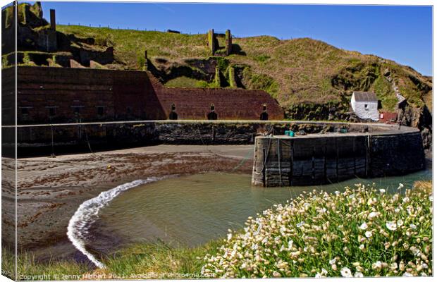 Porthgain harbour with the old quarry in the background Canvas Print by Jenny Hibbert