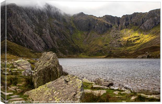 Llyn Idwal with the Glyderau mountain range North Wales Canvas Print by Jenny Hibbert