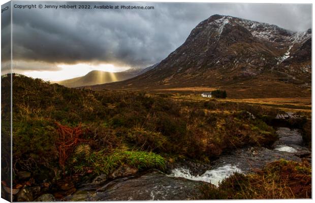 Lagangarbh Cottage Glencoe Canvas Print by Jenny Hibbert