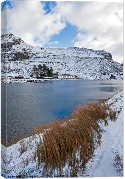 Lake at Cwmorthin Snowdonia National Park Canvas Print by Jenny Hibbert