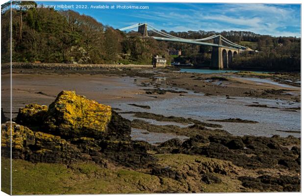 View of Menai Bridge Anglesey North Wales Canvas Print by Jenny Hibbert