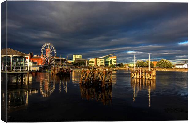 Cardiff Bay on a stormy late evening light Canvas Print by Jenny Hibbert