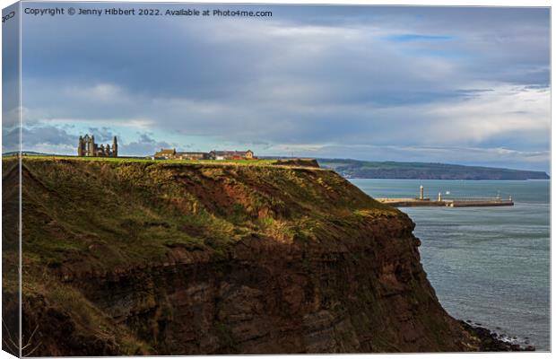 Looking back at Whitby Abbey from Cleveland Way Canvas Print by Jenny Hibbert