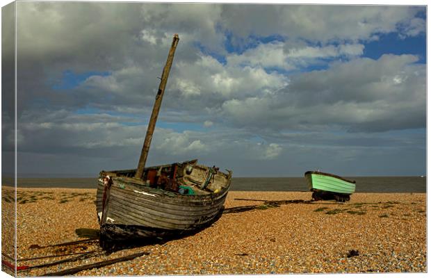 Old and Modern boats on Dungeness beach Canvas Print by Jenny Hibbert