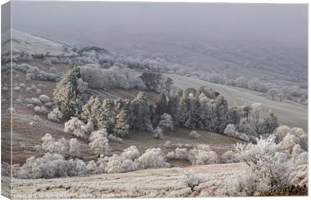 View of a frosty landscape Brecon beacons Wales Canvas Print by Jenny Hibbert