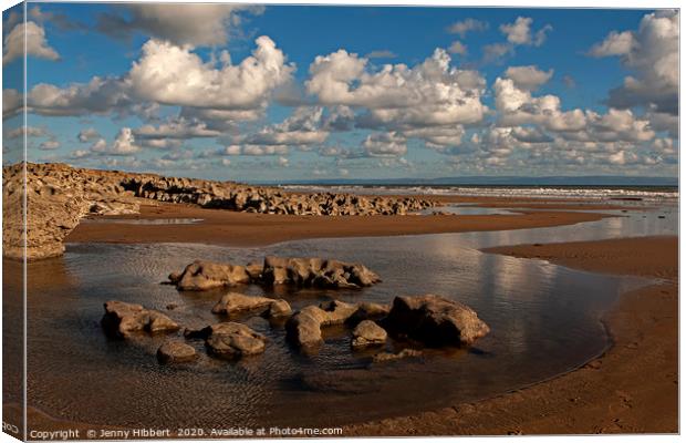 Rock pool at Ogmore on sea Canvas Print by Jenny Hibbert