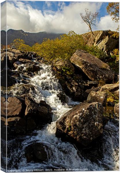 Waterfall rushing down at Cwm Idwal  Canvas Print by Jenny Hibbert