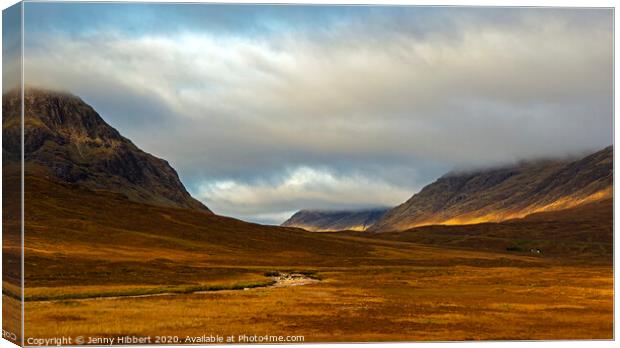 Buachaille mountains in Glencoe Scotland Canvas Print by Jenny Hibbert