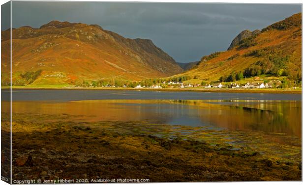 Looking across Loch Long to village of Dornie Canvas Print by Jenny Hibbert
