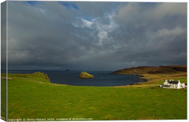 Duntulm Castle overlooking Holm Island, Isle of Skye Canvas Print by Jenny Hibbert