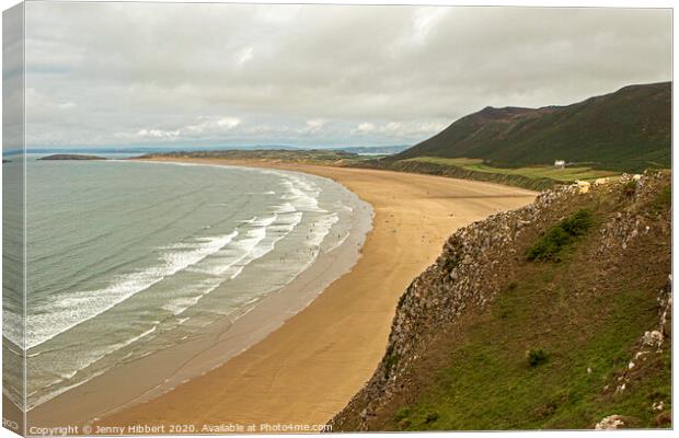 Looking down on Rhossili Bay, Gower Peninsular Canvas Print by Jenny Hibbert