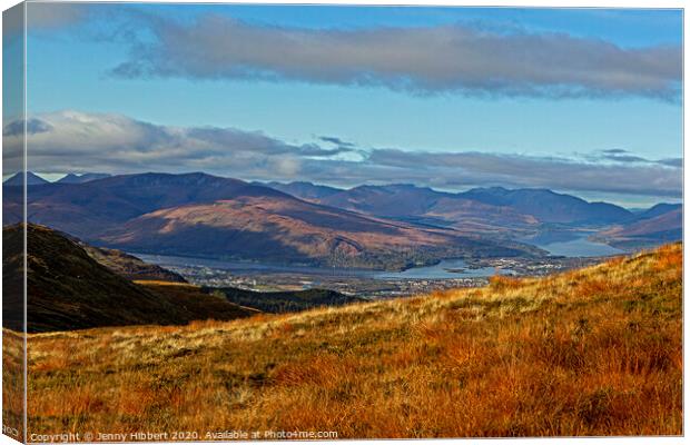 On top of Aonach Mor overlooking Fort William Canvas Print by Jenny Hibbert