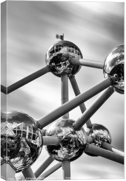 black and white long exposure of the Atomium in downtown Brussel Canvas Print by DiFigiano Photography