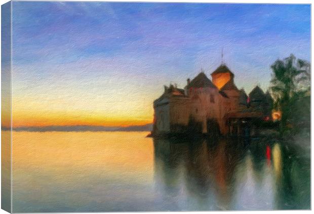 Chillon Sunset in Oil Canvas Print by DiFigiano Photography