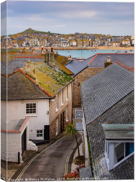 Over the Roof Tops to St Ives Harbour  Canvas Print by Monica McMahon