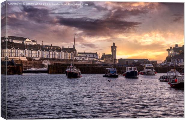  Porthleven  Cornwall,sunet,storm Canvas Print by kathy white