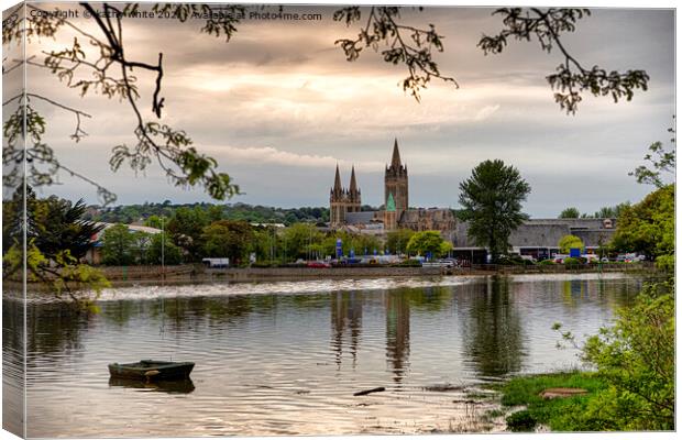Truro Cornwall Cathedral,  reflections, Canvas Print by kathy white