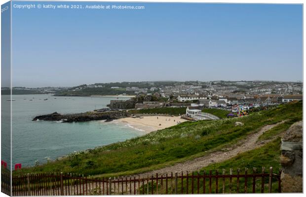 Porthgwidden Beach,StIves Cornwall carbis bay Canvas Print by kathy white