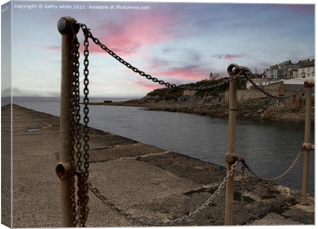 Porthleven red sky at night Canvas Print by kathy white